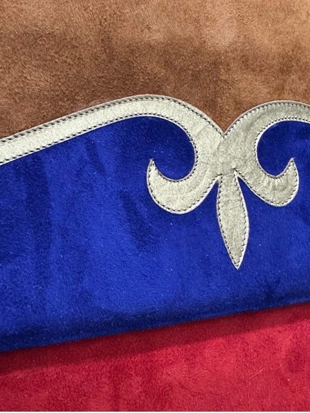 Bally Multicolor Suede Flap Bag / Clutch in Red, Blue, Brown with Gold Accent - Picture 3 of 9